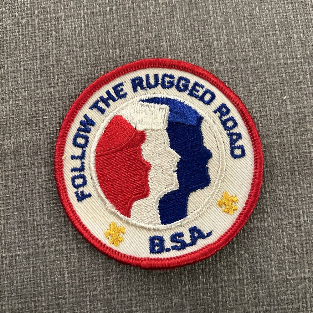 Vintage Follow The Rugged Road BSA Patch Boy Scouts Red White Blue Unused
